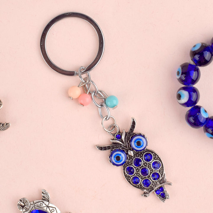 Evil Eye Owl Keychain β A Feng Shui good luck charm designed to bring protection, wisdom, and fortune into your life. Indiaβs Largest Pooja Accessories Brand β www.satvikstore.in