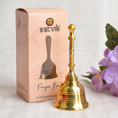 Exquisite Brass Pooja Bell (Ghanti) crafted for spiritual rituals, ideal for temples and home mandirs to enhance divine ambiance during aarti and prayer. Indiaβs Largest Pooja Accessories Brand β www.satvikstore.in