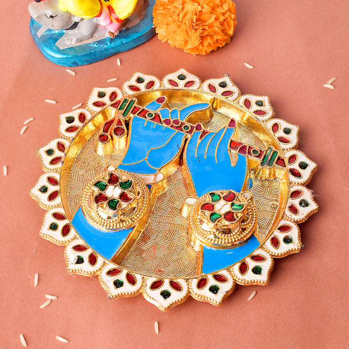 Exquisite kumkum holder shaped like Lord Krishna's hand, intricately designed for pooja rituals and spiritual offerings. Indiaβs Largest Pooja Accessories Brand β www.satvikstore.in