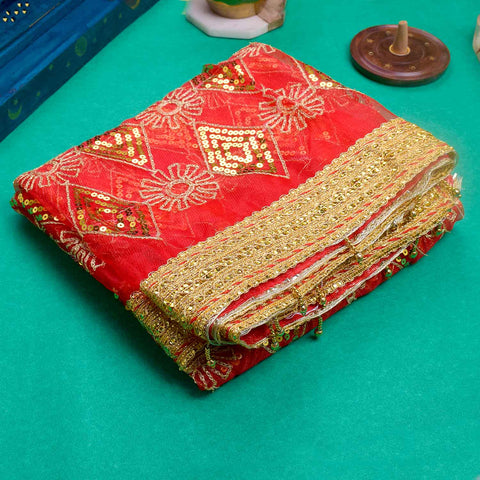 Vibrant 74x43 inch Festive Mata Chunri with delicate embroidery for religious ceremonies and pooja rituals β Indiaβs Largest Pooja Accessories Brand β www.Satvikstore.in