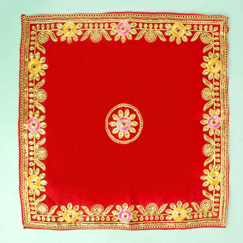 Flower Designer Velvet Aasan 16x16 Inch Pack of 4 with Golden Lace Border. Indiaβs Largest Pooja Accessories Brand - www.satvikstore.in
