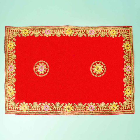 Flower Designer Velvet Aasan 16x24 Inch Pack of 4 with Golden Lace Border. Indiaβs Largest Pooja Accessories Brand - www.satvikstore.in