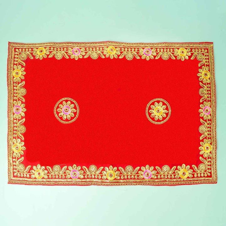 Flower Designer Velvet Aasan 16x24 Inch Pack of 4 with Golden Lace Border. Indiaβs Largest Pooja Accessories Brand - www.satvikstore.in