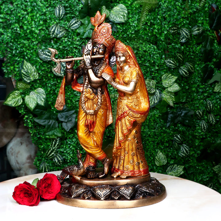  Lord Radha and Krishna Murti with Bansuri(Flute), Radha Krishna Statue made from Virgin Quality Brass for long-lasting use. Handmade product from the Artisanship of India's Craftsman Using Modern Style.
