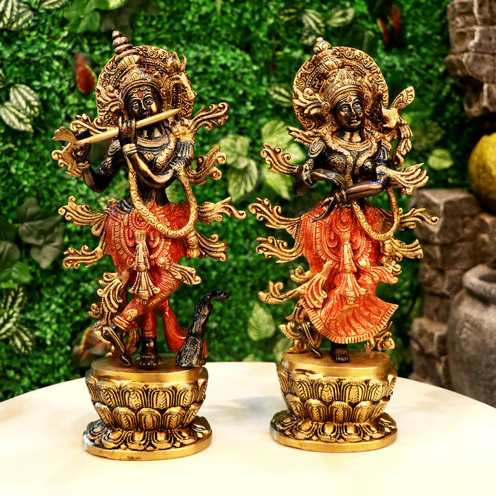 Lord Radha and Krishna Murti with Bansuri(Flute), Radha Krishna Statue made from Virgin Quality Brass for long-lasting use. Handmade product from the Artisanship of India's Craftsman Using Modern Style.