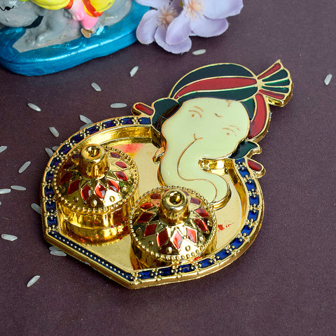 Ganesh-inspired kumkum holder with artistic detailing, symbolizing auspiciousness and devotionβperfect for storing roli, kumkum, or sindoor during daily rituals and festive poojas. Indiaβs Largest Pooja Accessories Brand β www.satvikstore.in
