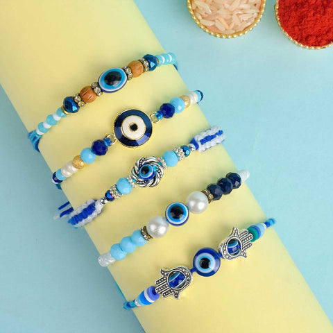 Set of 5 Designer Rakhi Threads with Roli Chawal and Ram Sita Stickers for Raksha Bandhan Celebration. Indiaβs Largest Pooja Accessories Brand - www.satvikstore.in