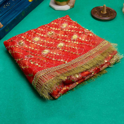 Elegant 75x45 inch Graceful Red Mata Chunri with rich fabric and delicate detailing for Mata idol decoration β Indiaβs Largest Pooja Accessories Brand β www.Satvikstore.in
