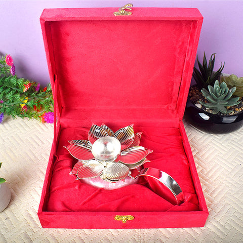 Graceful Silver Lotus Handle Diya with Resin Base β Traditional Decorative Oil Lamp for Pooja and Festive Worship. Indiaβs Largest Brass Idols Brand - www.satvikstore.in