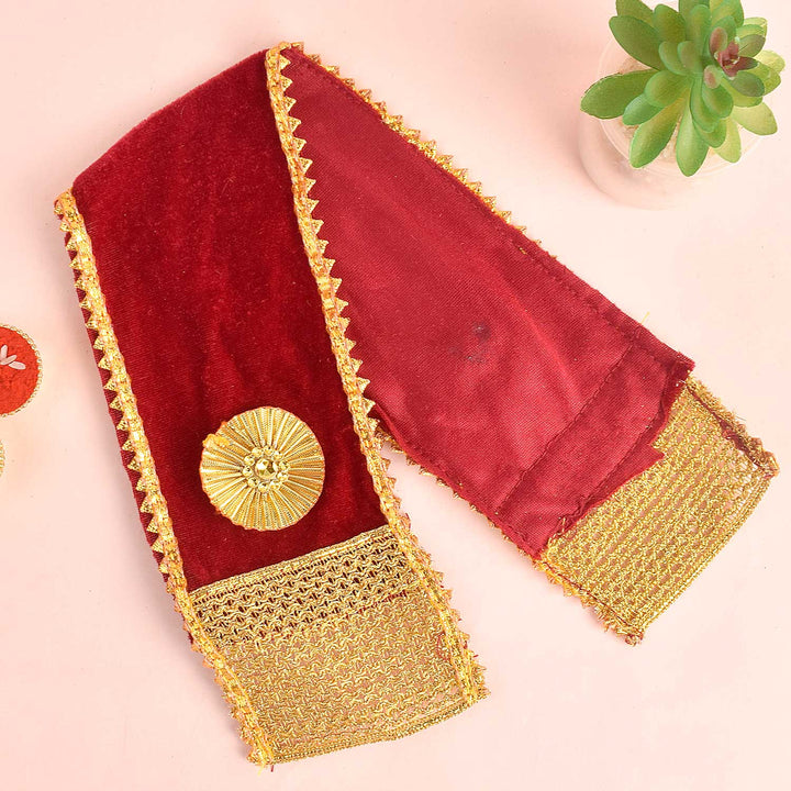 Graceful maroon Angvastra Patka Dupatta in 18 and 25-inch sizes, perfect for religious rituals, festive occasions, and traditional spiritual wear. India’s Largest Pooja Accessories Brand – www.satvikstore.in