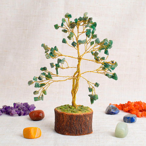 Green Aventurine Crystal Tree featuring 100 polished green gemstone beads on a wire-wrapped base, symbolizing luck, prosperity, and new opportunities. Indiaβs Largest Pooja Accessories Brand β www.satvikstore.in