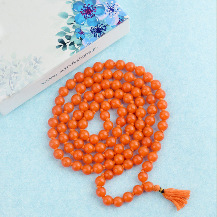 Hakik Jap Mala (Dark Orange) β A Powerful Spiritual Mala for Strength, Confidence, Creativity & Positive Energy. Indiaβs Premium Hakik Jap Mala Store - www.satvikstore.in