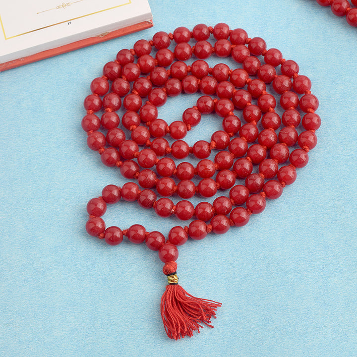 Hakik Jap Mala (Red Coral) – A Spiritual Meditation Mala for Strength, Protection, and Vitality. India’s Premium Hakik Jap Mala Store - www.satvikstore.in