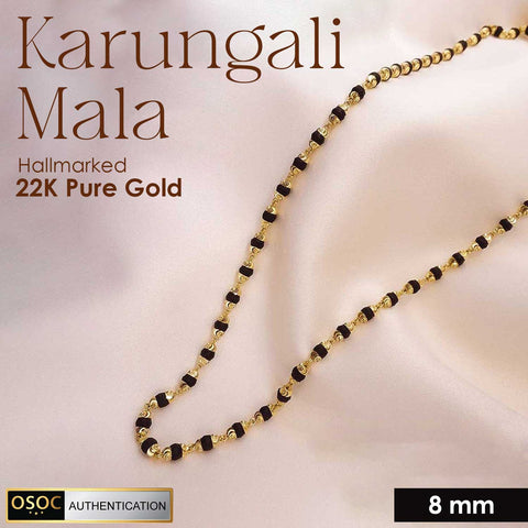 Hallmarked 22K pure gold government-certified Karungali mala with black ebony beads, crafted for premium spiritual wear, protection, and energy balance.Indiaβs Premium Jap Mala Store - www.satvikstore.in