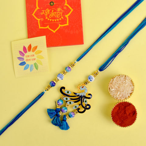 Designer Couple Rakhi Set for Bhaiya and Bhabhi with Roli Chawal and Ram Sita Stickers β Raksha Bandhan Gift Combo. Indiaβs Largest Brass Idols Brand - www.satvikstore.in