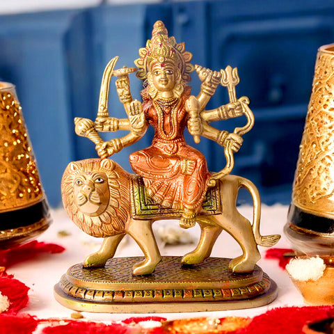 8.6 Inch Handcrafted Brass Sherawali Mata Idol β Perfect for Navratri Puja, Home Mandir, and Spiritual Decor.India's Largest Puja Accessories Brand - Satvik No. 1 Brass Idol Collection