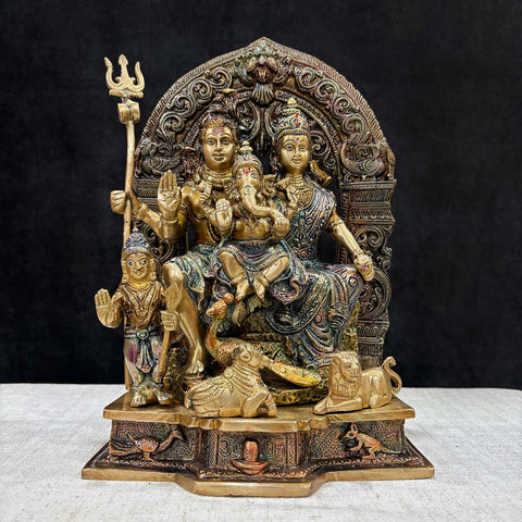 Shiv  Idol of 11.8 Inch Handcrafted Brass Shiv Parivaar Statue featuring Lord Shiva, Parvati, Ganesha, and Kartikeya β Perfect for temple or home decor. India's Largest Puja Accessories Brand - Satvik No 1 Brass Idol Collection.