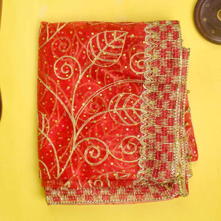 Beautiful handcrafted 84x42 inch Mata Chunri with delicate handwork and premium fabric for Mata idol decoration β Indiaβs Largest Pooja Accessories Brand β www.Satvikstore.in