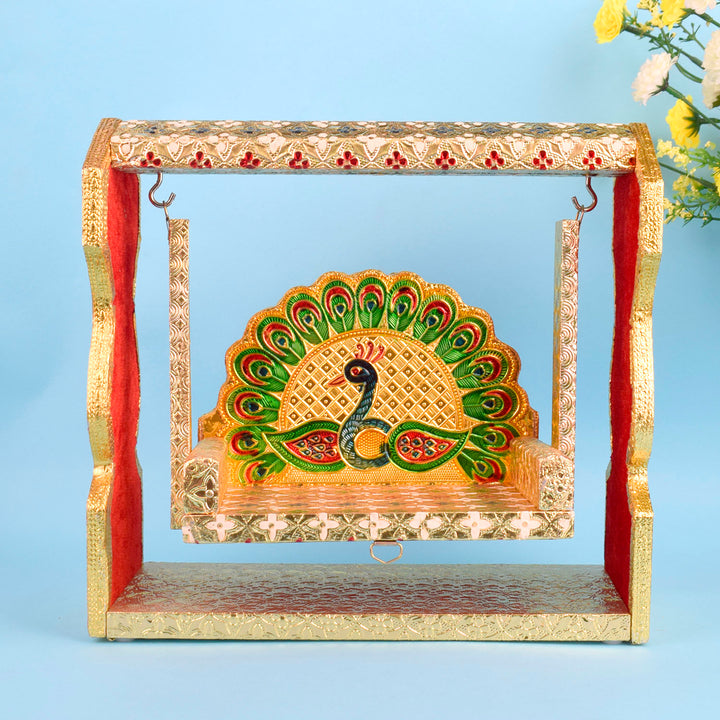 Handcrafted Traditional Meenakari Jhula for Laddu Gopal with colorful enamel detailing, perfect for Bal Gopal during Janmashtami and daily pooja. Indiaβs Largest Pooja Accessories Brand β www.satvikstore.in