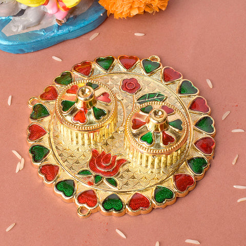 Handcrafted round kumkum holder showcasing circular elegance and traditional Indian artisan design. Indiaβs Largest Pooja Accessories Brand β www.satvikstore.in