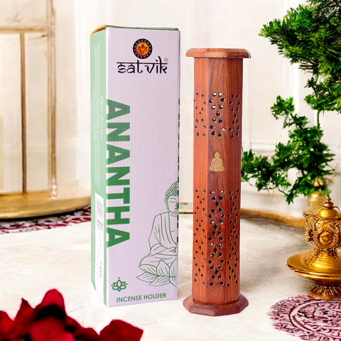 Handcrafted wooden standing incense holder, meticulously designed for pooja rituals, meditation, and enhancing home dΓ©cor. This elegant incense stand is perfect for holding incense sticks during spiritual practices, adding a touch of tradition and serenity to your pooja space or living room. Indiaβs Largest Pooja Accessories Brand β www.satvikstore.in