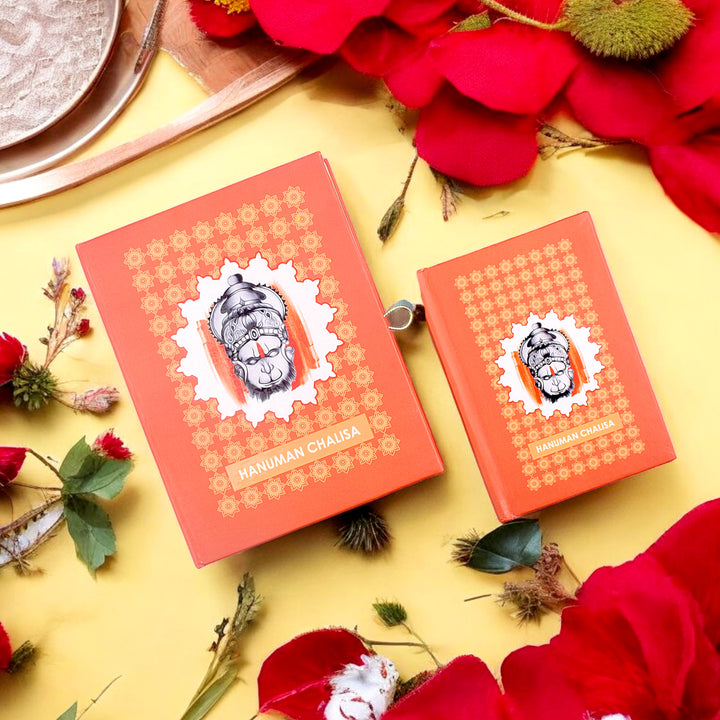 Premium Hanuman Chalisa Book featuring the revered Hanuman Chalisa in elegant print, designed for daily recitation and spiritual devotion. Indiaβs Largest Pooja Accessories Brand β www.satvikstore.in