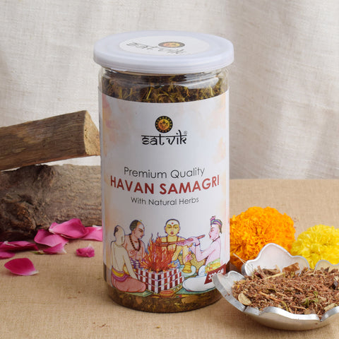 Hawan Samagri with Natural Herbs is a powerful blend of sacred ingredients designed for pure and spiritual rituals. This high-quality mix ensures a complete and effective hawan experience, purifying the environment and attracting positive energy β Indiaβs Largest Pooja Accessories Brand β www.satvikstore.in