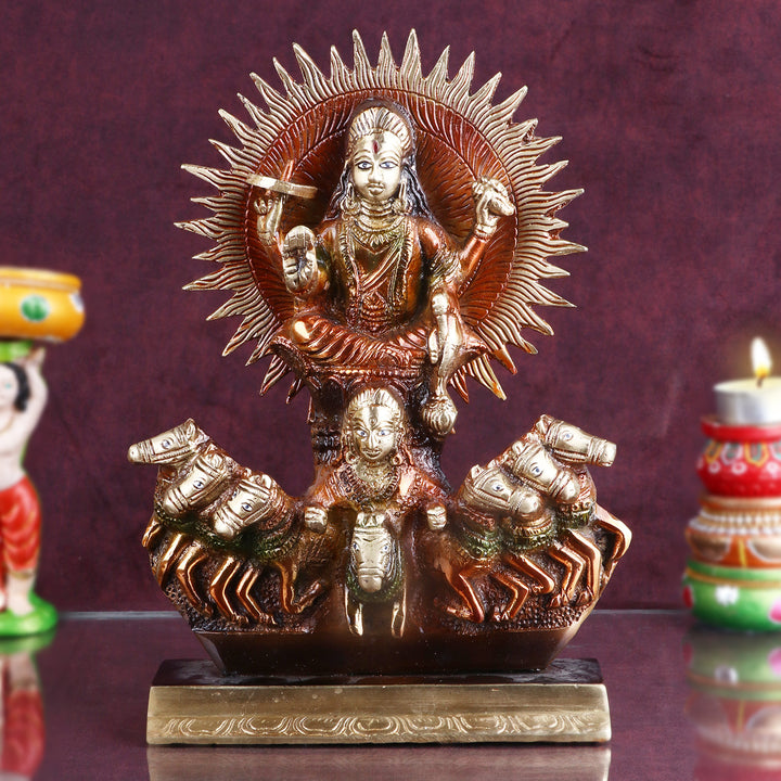 Lord Narayana since he stands in for the three Vedas: Rg, Yajur, and Sama. Gayatri, Brhati, Usnik, Jagati, Tristup, Anustup, and Pankti are the names of the seven horses yoked to the chariot of the Lord Sun. These names of several Vedic meters refer to the seven horses pulling the chariot of the Lord Sun.