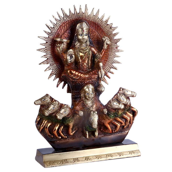 Lord Narayana since he stands in for the three Vedas: Rg, Yajur, and Sama. Gayatri, Brhati, Usnik, Jagati, Tristup, Anustup, and Pankti are the names of the seven horses yoked to the chariot of the Lord Sun. These names of several Vedic meters refer to the seven horses pulling the chariot of the Lord Sun.