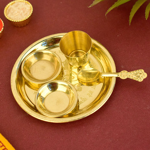 Medium-sized 4 inch Laddu Gopal Bhog Thali with embossed Kanha design, ideal for pooja rituals and Krishna offerings Indiaβs Largest Pooja Accessories Brand β www.satvikstore.in