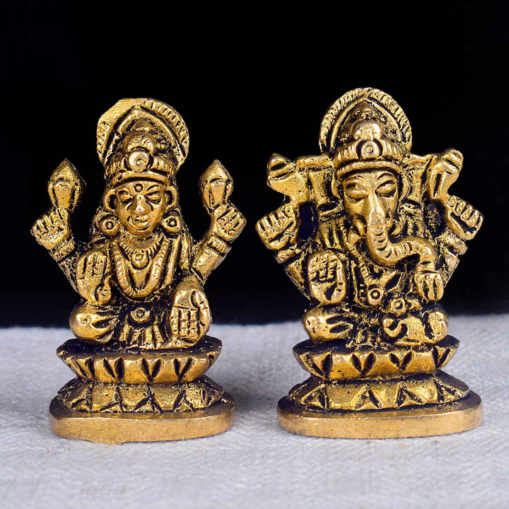 2 Inch Laxmi Ganesh Car Dashboard Idol – Compact Brass Statue for Prosperity and Protection in Vehicles or Small Spaces.No.1 Brass Idol Store www.satvikstore.in