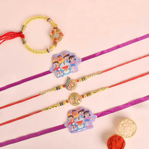 Set of 5 Designer Rakhi Threads with Roli Chawal and Ram Sita Stickers for Raksha Bandhan Celebration. Indiaβs Largest Pooja Accessories Brand - www.satvikstore.in