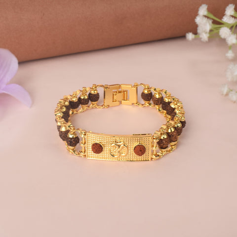 PVD Gold Plated Rudraksha Bracelet with Om symbol for divine blessings and positive energy. Indiaβs Largest Pooja Accessories Brand - www.satvikstore.in