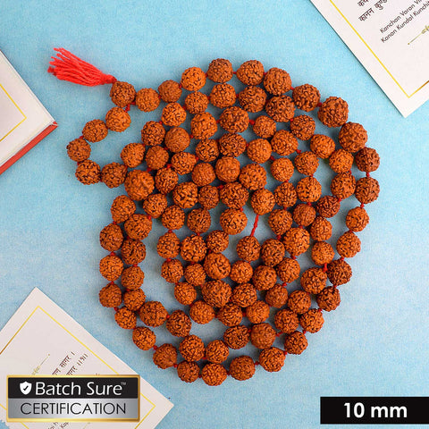 Panchmukhi Rudraksh Jaap Mala with 10mm beads, made from sacred Rudraksha seeds. The mala is used for mantra chanting, meditation, and spiritual practices, offering protection, healing, and divine blessings. Indiaβs Premium Jap Mala Store- www.satvikstore.in