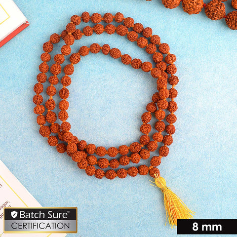 Panchmukhi Rudraksha Jaap Mala with 108 natural 8mm beads, ideal for mantra chanting, meditation, and spiritual healing. Sacred Hindu prayer mala dedicated to Lord Shiva." Indiaβs Premium Jap Mala Store- www.satvikstore.in