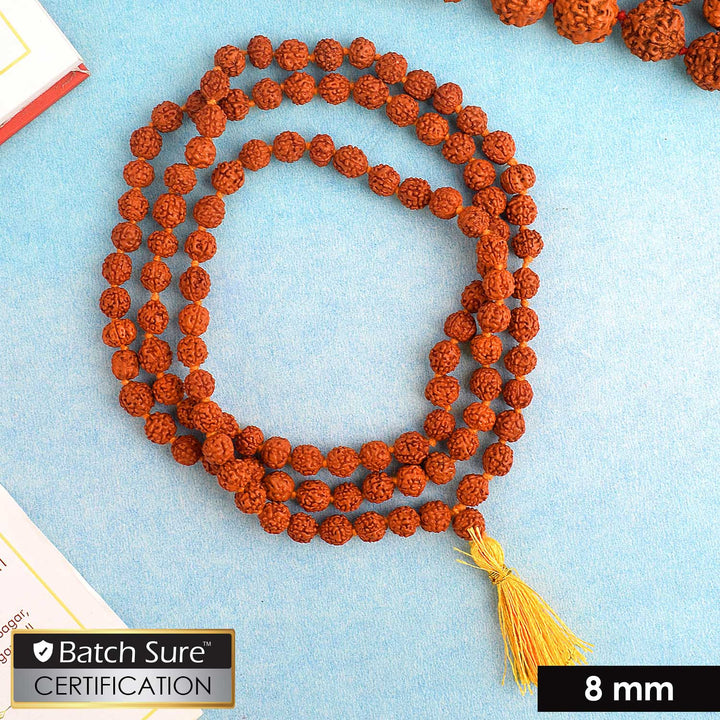 Panchmukhi Rudraksha Jaap Mala with 108 natural 8mm beads, ideal for mantra chanting, meditation, and spiritual healing. Sacred Hindu prayer mala dedicated to Lord Shiva." India’s Premium Jap Mala Store- www.satvikstore.in