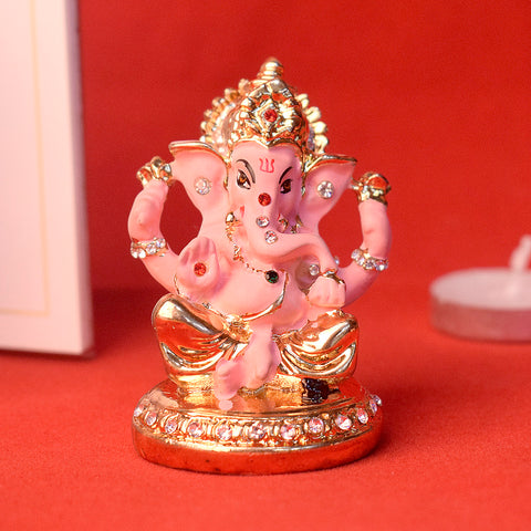Pink Ganesh Idol featuring intricate craftsmanship, symbolizing good fortune and wisdom, is perfect for home decor or gifting.Indiaβs Largest Pooja Accessories Brand β www.satvikstore.in
