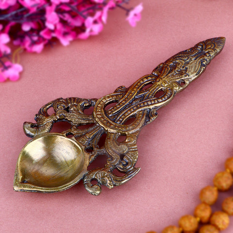 Designer Brass Pooja Aarti Spoon Small, an intricately designed small brass spoon used for performing aarti during pooja and spiritual rituals.
Indiaβs Largest Pooja Accessories Brand β www.satvikstore.in