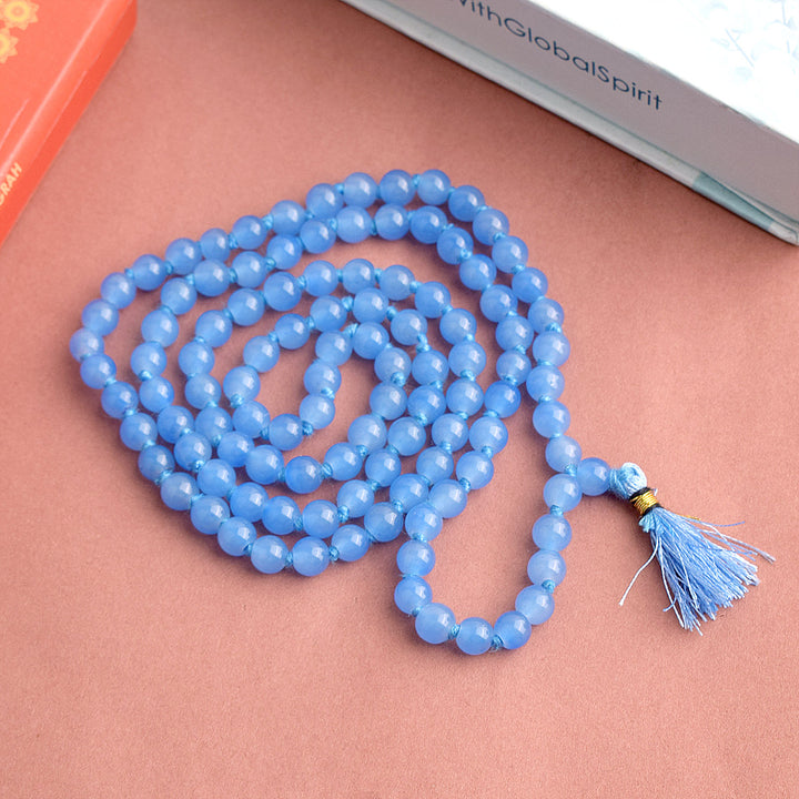 Premium Hakik Jap Mala with Blue Calcite Beads β A Spiritual Meditation Mala for Calmness, Communication, and Emotional Healing. Indiaβs Premium Hakik Jap Mala Store - www.satvikstore.in