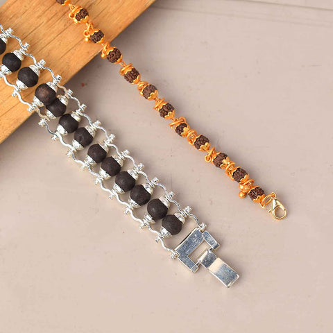Combo of Silver Plated Karungali Bracelet & Gold Plated Rudraksha Bracelet with Premium PVD Coating β Sacred Spiritual Jewelry Set for Women Indiaβs Largest Pooja Accessories Brand - www.satvikstore.in