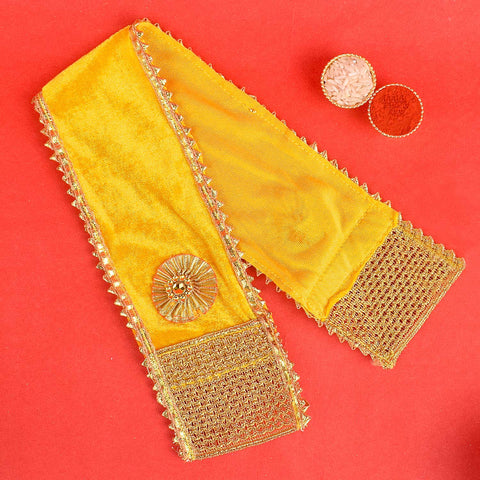 Premium yellow Angvastra Patka Dupatta designed for temple visits and religious rituals, made from high-quality fabric for traditional spiritual wear. Indiaβs Largest Pooja Accessories Brand β www.satvikstore.in