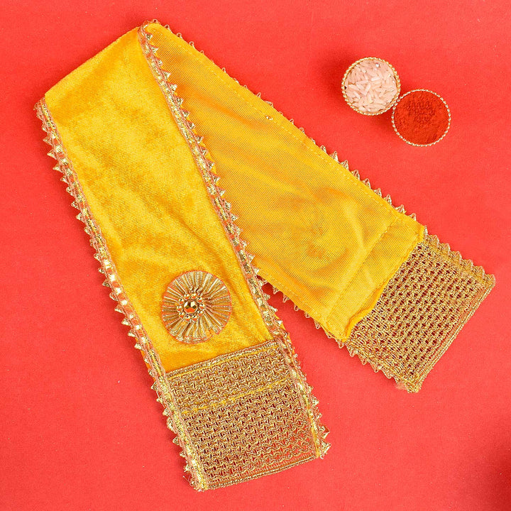 Premium yellow Angvastra Patka Dupatta designed for temple visits and religious rituals, made from high-quality fabric for traditional spiritual wear. Indiaβs Largest Pooja Accessories Brand β www.satvikstore.in