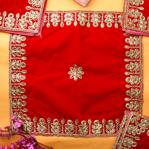 Pretty Red Velvet Puja Aasan (36.5 x 36.5 Cms) Set of 4, a set of four elegant red velvet prayer mats, designed for pooja and spiritual rituals, providing comfort and style during worship. 
Indiaβs Largest Pooja Accessories Brand β www.satvikstore.in