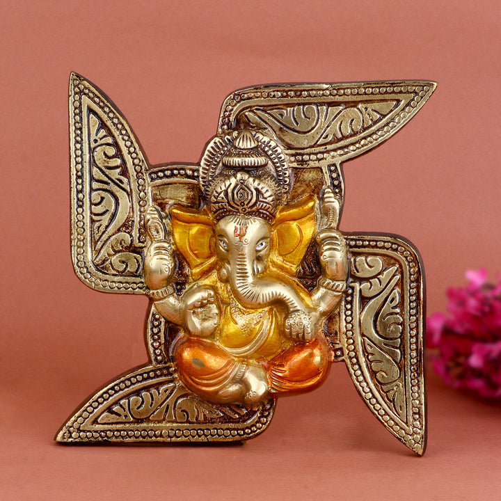 6.9 Inch Pure Brass Ganesh Wall Hanging – Exquisite Decorative Ganesha Face with Intricate Carving for Home and Temple Decor. No.1 Brass Idol Store www.satvikstore.in
