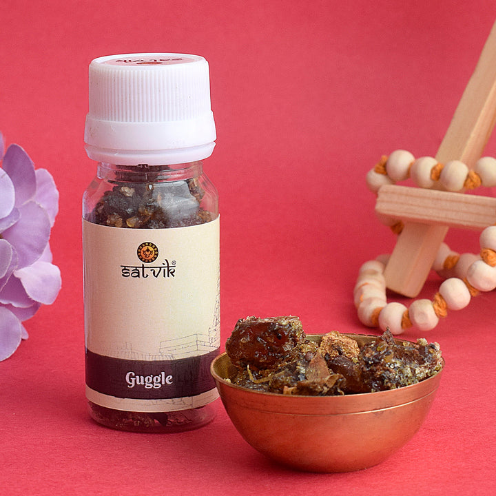 Pure Guggal for Pooja (25 Gram) is a sacred incense used in religious rituals and pooja ceremonies, known for its purifying and spiritual qualities. It enhances the divine atmosphere during prayers and brings blessings β Indiaβs Largest Pooja Accessories Brand β www.satvikstore.in