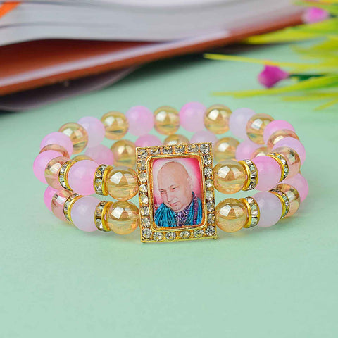 Radiant Guruji Swaroop Bracelet with golden and assorted colored beads β handcrafted spiritual bracelet for gifting and daily wear β www.satvikstore.in