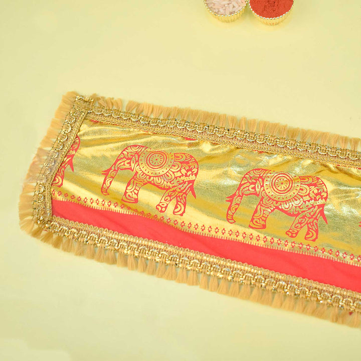 Red Angvastra/Patka/Duppata β 33-inch devotional cloth featuring an elegant elephant design, ideal for temple wear, deity decoration, or traditional ceremonies. Indiaβs Largest Pooja Accessories Brand β www.satvikstore.in
