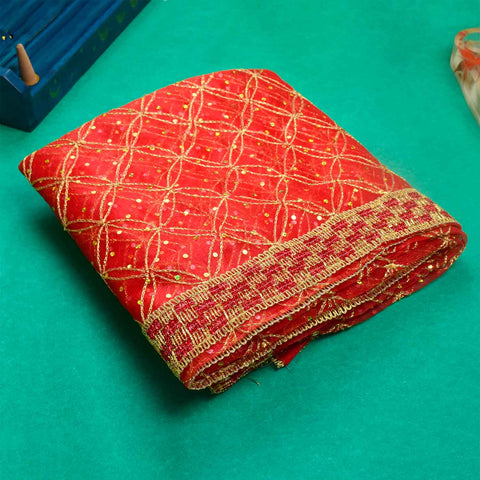 Traditional 81x40 inch Red and Gold Puja Chunri with rich fabric and shimmering gold accents for deity decoration β Indiaβs Largest Pooja Accessories Brand β www.Satvikstore.in