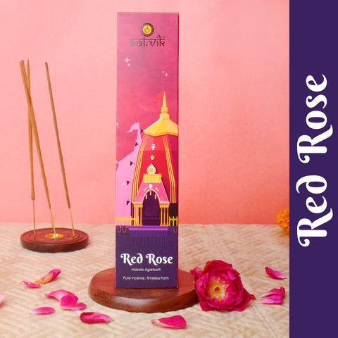 Red Rose Pure Masala Incense Sticks pack for worship, meditation, and natural floral fragrance. Indiaβs Largest Pooja Accessories Brand - www.satvikstore.in