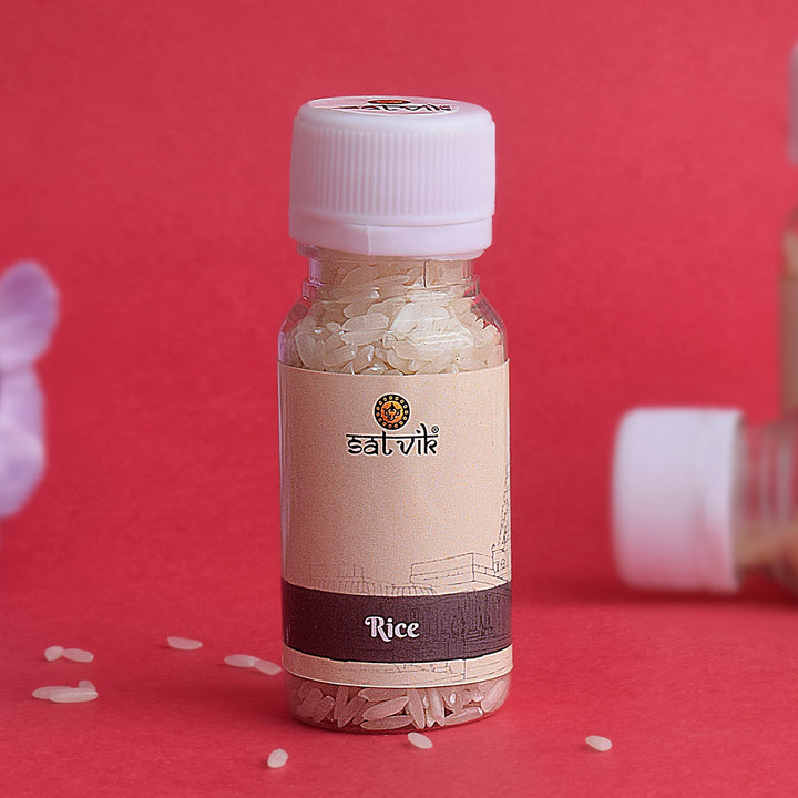 30 grams of rice for pooja (Chawal) is essential for performing sacred rituals, offering purity and sanctity during pooja ceremonies, symbolizing prosperity and good fortune β Indiaβs Largest Pooja Accessories Brand β www.satvikstore.in